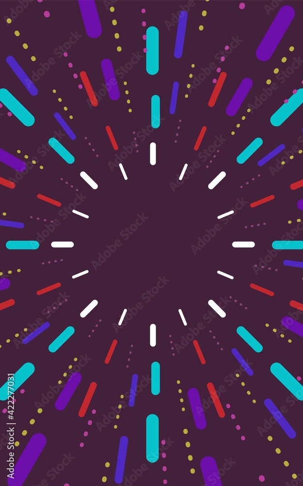 Poster clock minute stick sign template over light ray burst effect. vertical layout with passing from cent