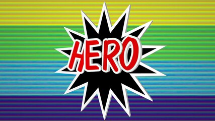 Hero comic pop art text against colorful background