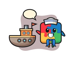 Character mascot of puzzle as a sailor man