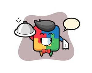 Character mascot of puzzle as a waiters