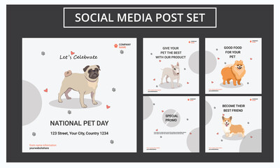 Set of National pet day social media post template. Web banner, flyer, or poster for offer promotion. Holiday poster design.
