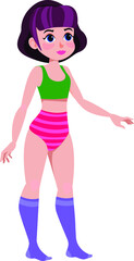 teenager girl clipart in shorts with high fit on a white background in cartoon style. Vector illustration