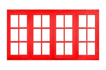 Vintage red painted wooden window frame isolated on a white background