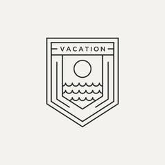 ocean vacation minimalist line art logo badge template vector illustration design. simple modern resort, travel, holiday emblem logo icon concept