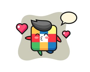 rubik cube character cartoon with kissing gesture