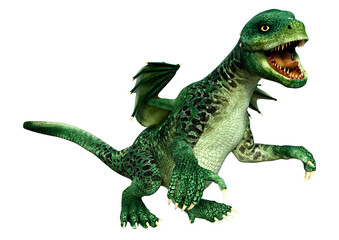 3D Rendering Fairy Tale Dragon on White