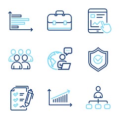 Education icons set. Included icon as Horizontal chart, Internet report, Chart signs. Vector