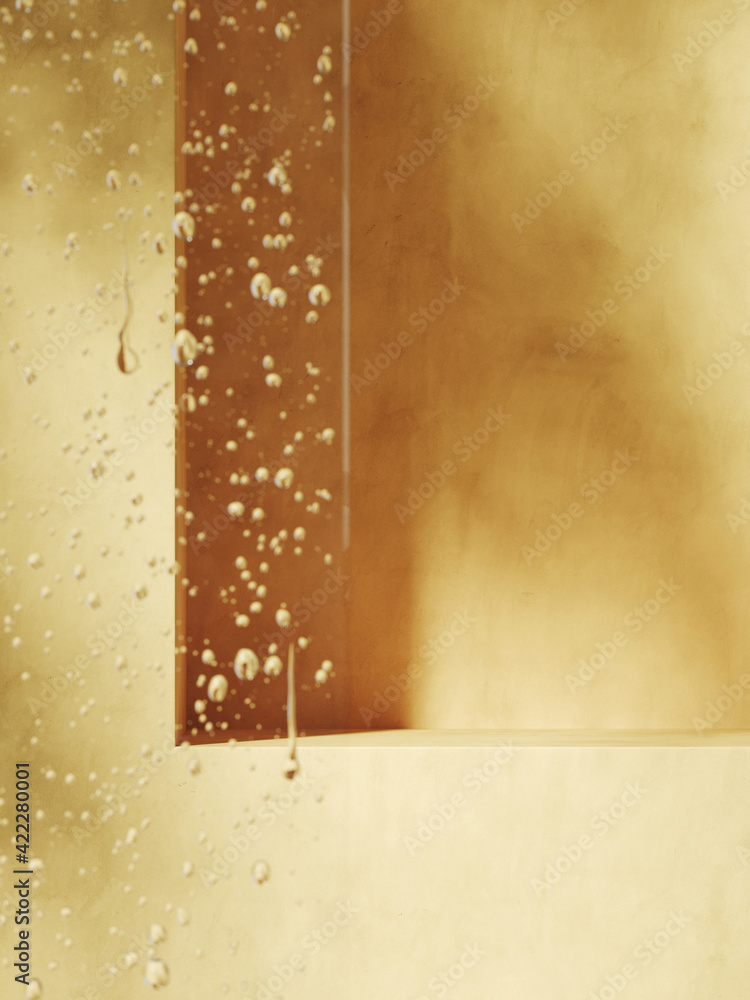 Poster minimal mockup background for product presentation. beige podium display with leaf shadow and water 