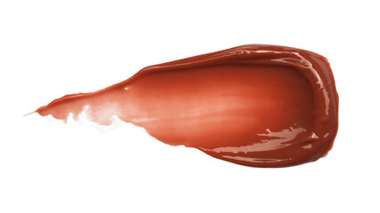 Liquid creamy smudged red lipstick isolated on white
