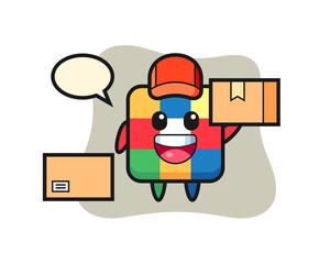 Mascot Illustration of rubik cube as a courier