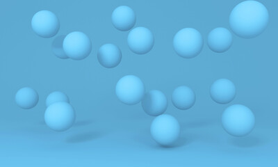 Blue floating spheres on studio background. Minimal concept.