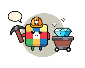 Character Illustration of rubik cube as a miner