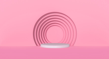 Obraz premium White podium with pink circles studio background.
