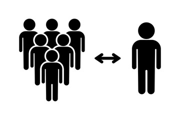 Social distance symbol. The distance between a person and a crowd. Pandemic icon. Vector illustration