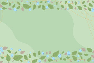 Pseudo watercolor light green background with foliage and berries
