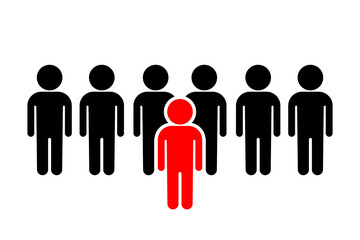 Row of people. Leader of group. Crowd of people. Vector illustration