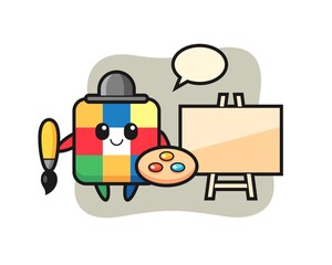 Illustration of rubik cube mascot as a painter