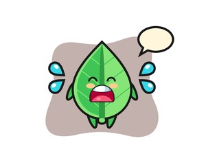 leaf cartoon illustration with crying gesture