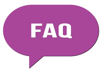 FAQ text written in a violet speech bubble
