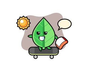 leaf character illustration ride a skateboard