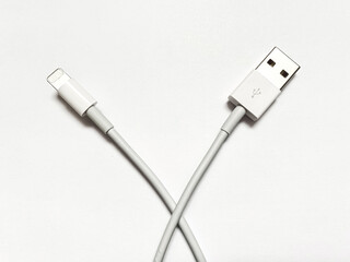 USB cable white isolated on a white background.  Designed to connect micro USB devices, including...