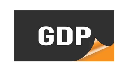 GDP text written on black orange sticker.