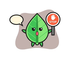 leaf character illustration holding a stop sign