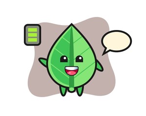 leaf mascot character with energetic gesture