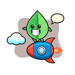 leaf mascot character riding a rocket