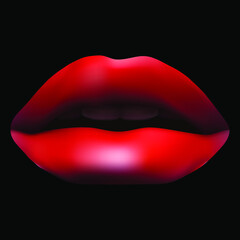 Red lips of a girl on a black background, vector illustration