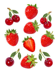 strawberry and cherry  isolated on white background