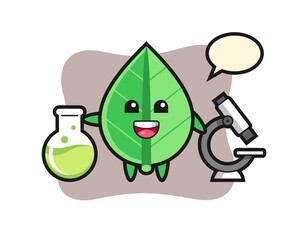 Mascot character of leaf as a scientist