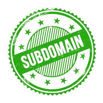 SUBDOMAIN text written on green grungy round stamp.