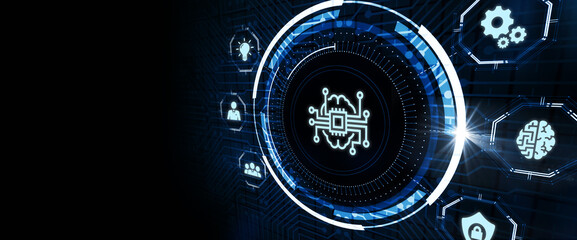 Fototapeta premium Artificial intelligence (AI), machine learning and modern computer technologies concepts. Business, Technology, Internet and network concept.