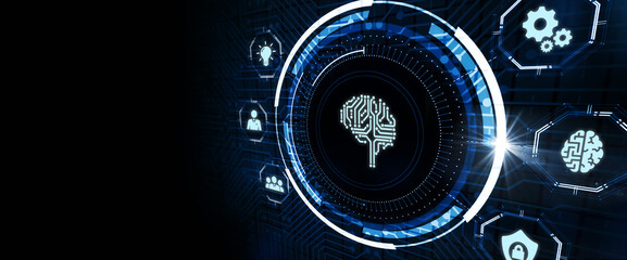 Artificial intelligence (AI), machine learning and modern computer technologies concepts. Business, Technology, Internet and network concept.