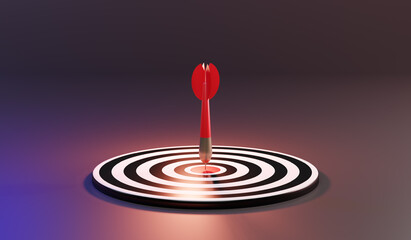 Red arrows reaching the center target. Darts target. target of business. Success Business Concept. 3d rendering