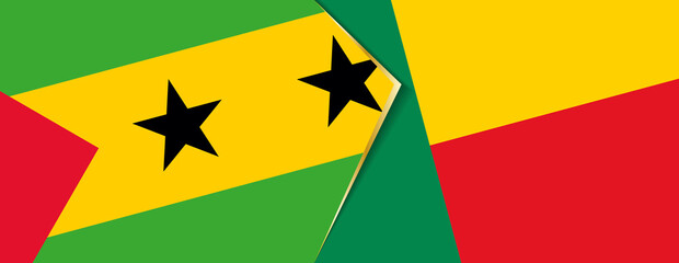 Sao Tome and Principe and Benin flags, two vector flags.