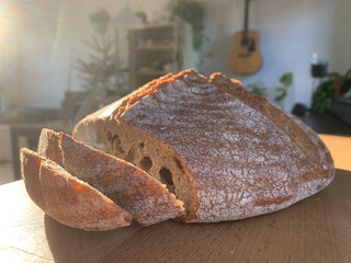 Home made, freshly baked whole-wheat sourdough bread