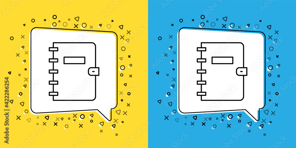 Aufkleber set line notebook icon isolated on yellow and blue background. spiral notepad icon. school notebook.