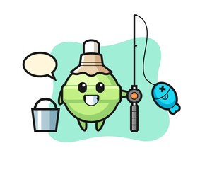 Mascot character of lollipop as a fisherman