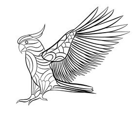 Cockatoo bird black and white coloring page contour illustration for children and adults © Igor