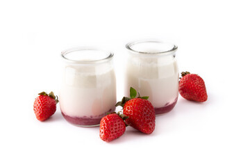 Panna cotta dessert with strawberry isolated on white background