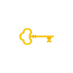 Golden vintage lock key cartoon symbol, flat vector illustration isolated.
