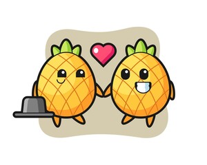 pineapple cartoon character couple with fall in love gesture