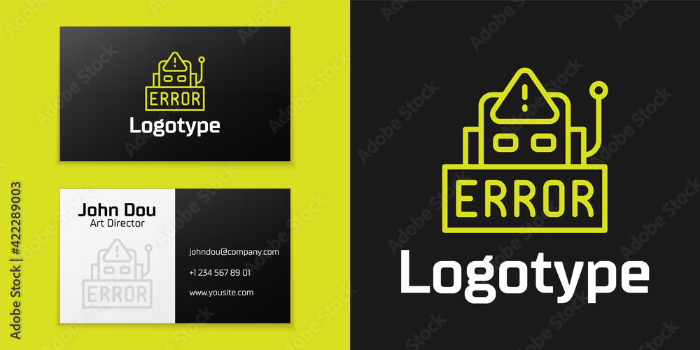 Poster logotype line error in the operation program of the robot icon isolated on black background. a broke