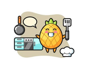 pineapple character illustration as a chef is cooking