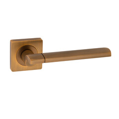 Bronze door handle with a reddish tint on a square base with a straight handle with a matte finish in a simple modern classic design on a white background