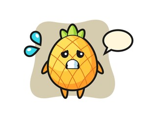 pineapple mascot character with afraid gesture
