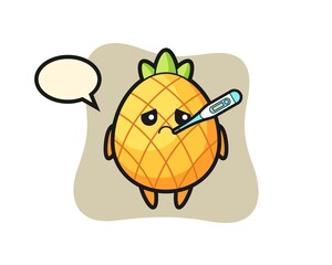 pineapple mascot character with fever condition