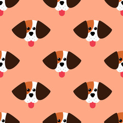 Cute beagle puppy head seamless pattern.